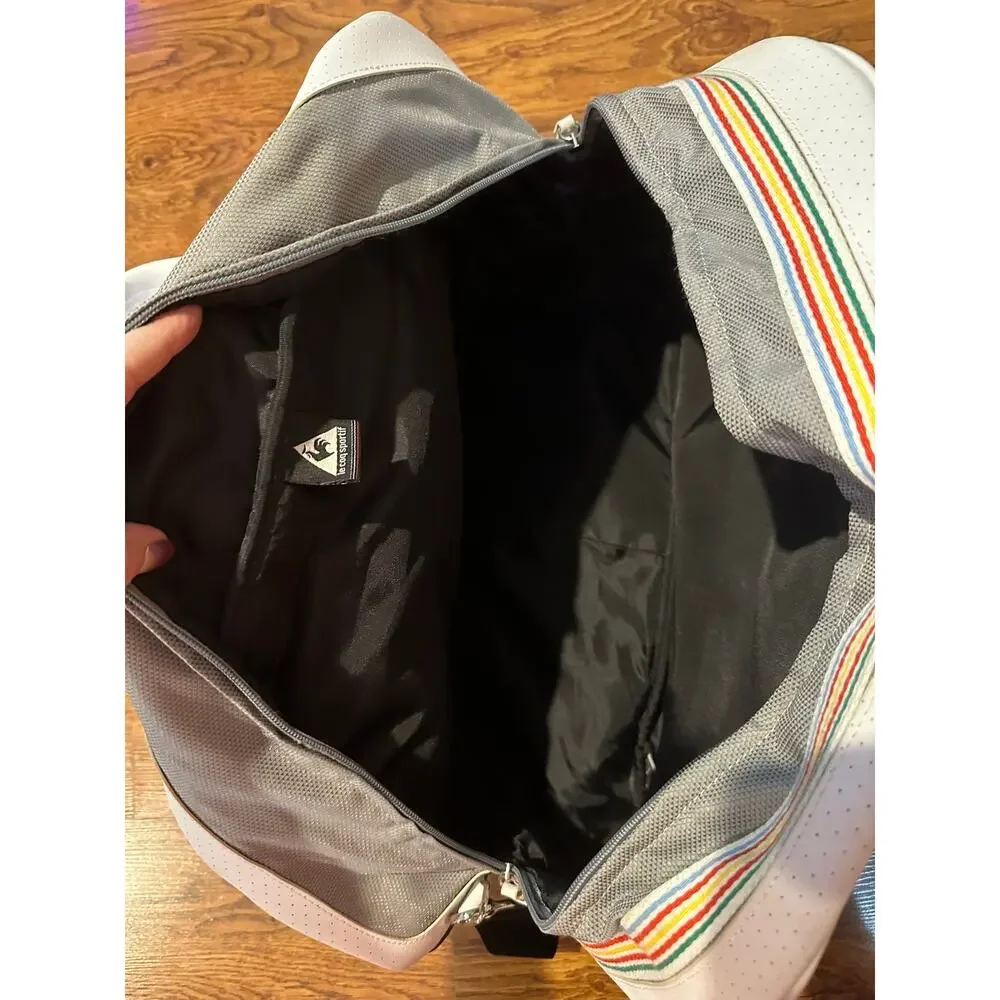 Le Coq Sportif Weekender Travel Bag Gray White Duffel Preppy Chic 20x14x8